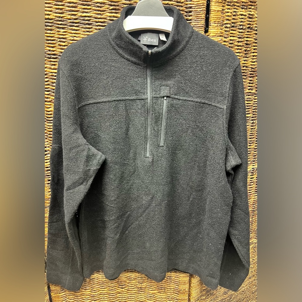 ibex- Men's Black Quarter-Zip Sweater,Merino‎ wool blend- XLarge